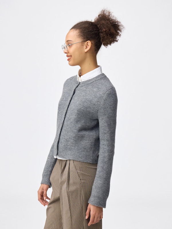 Puff Knit Crew Neck Cardigan