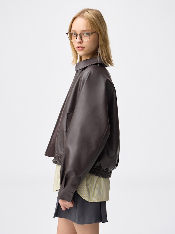 Faux Leather Harrington Jacket