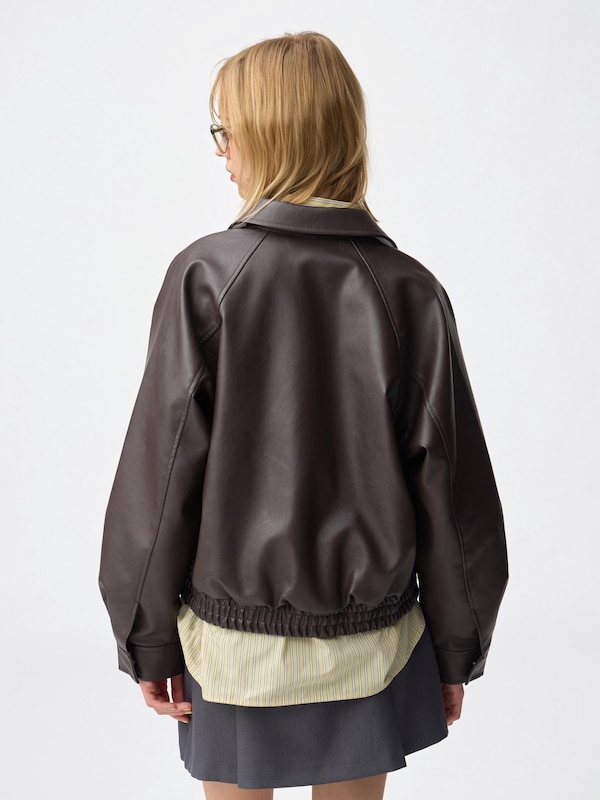 Faux Leather Harrington Jacket