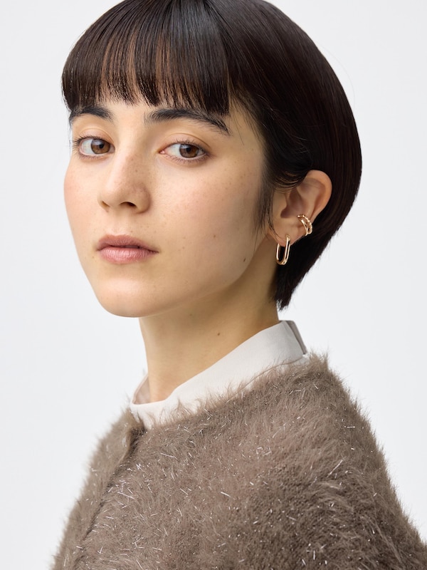 Rectangle Hoop Non-Hole Earrings 2-Pack