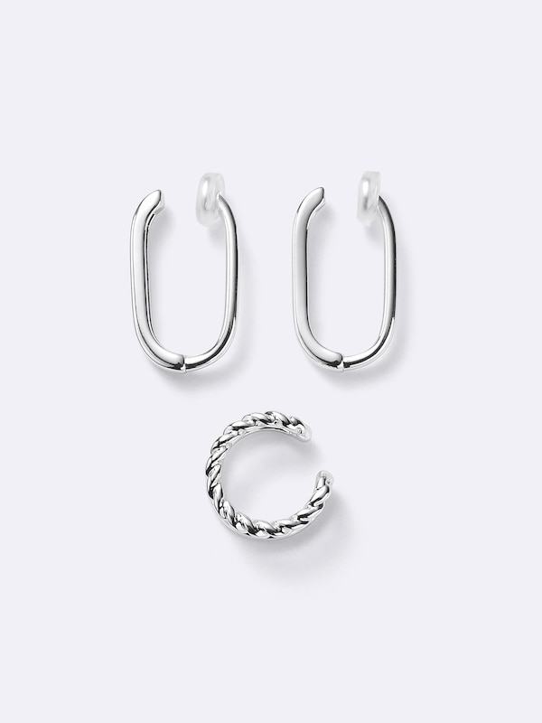 Rectangle Hoop Non-Hole Earrings 2-Pack