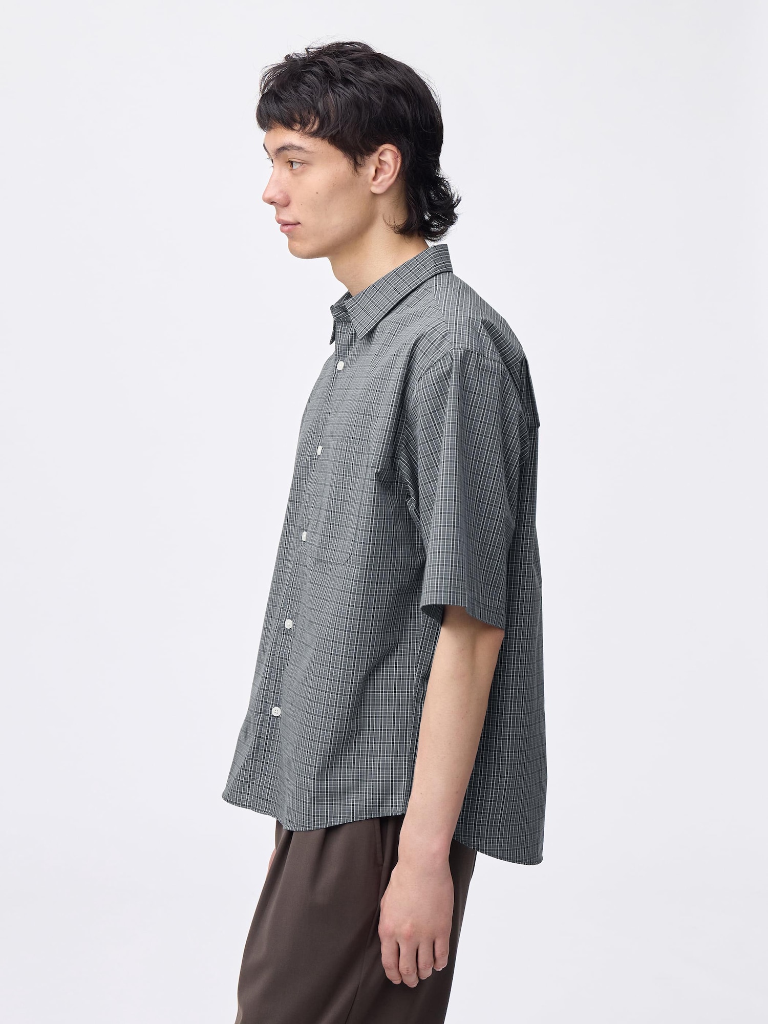 Broadcloth Oversized Checked Shirt | HalfSlv | GU US