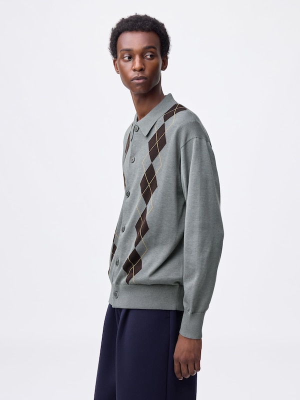 Knitted Polo Cardigan | Argyle