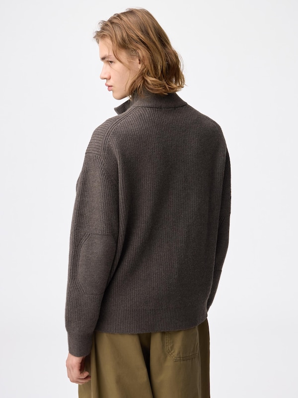 Rib Stitched Full-Zip Knitted Jacket