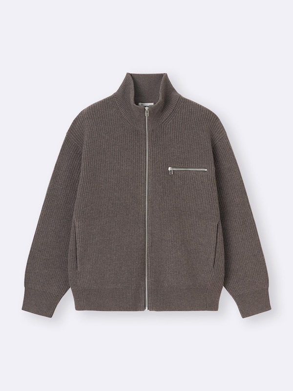 Rib Stitched Full-Zip Knitted Jacket