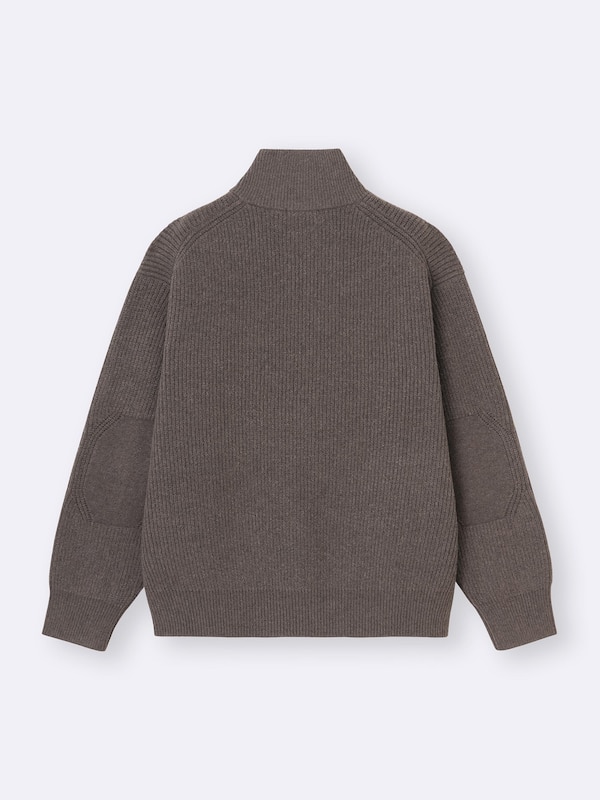 Rib Stitched Full-Zip Knitted Jacket