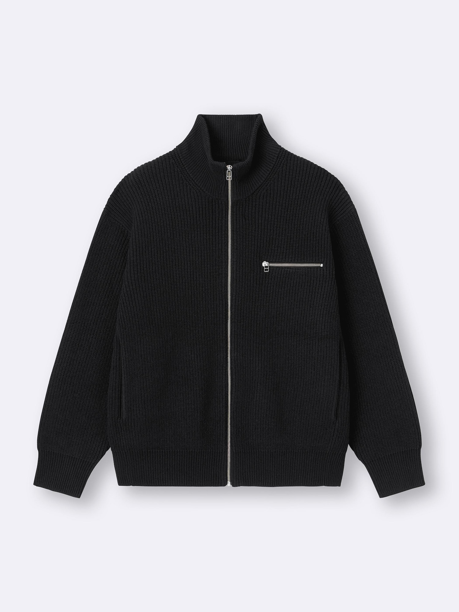 ジャケット・アウター high neck diagonal zip wool jacket Men's Rib Stitched Full-Zip Knitted Jacket | GU US