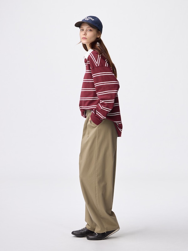 Chino Barrel Leg Pleated Pants