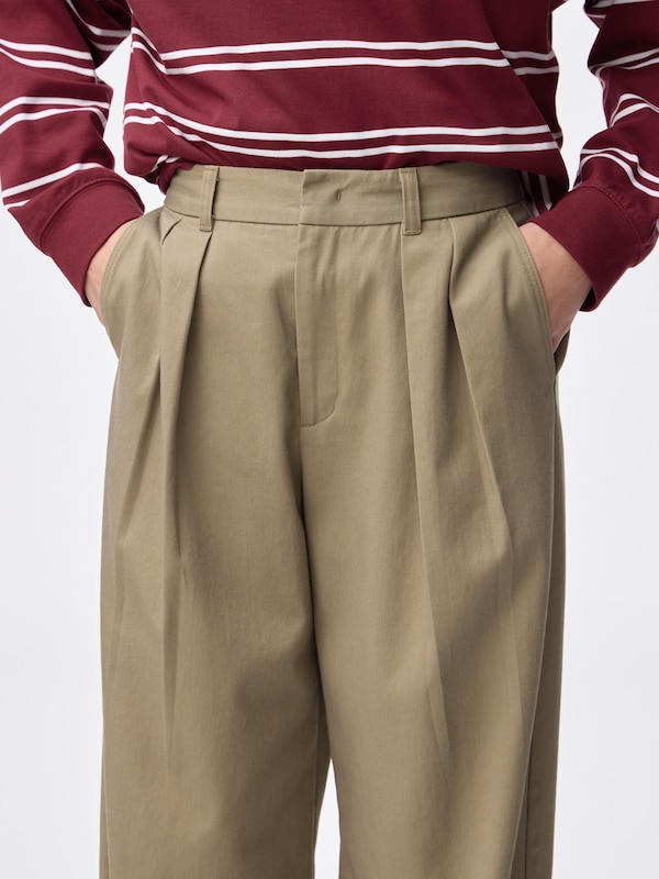 Chino Barrel Leg Pleated Pants