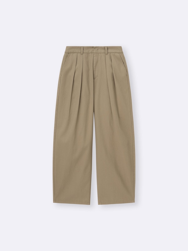 Chino Barrel Leg Pleated Pants
