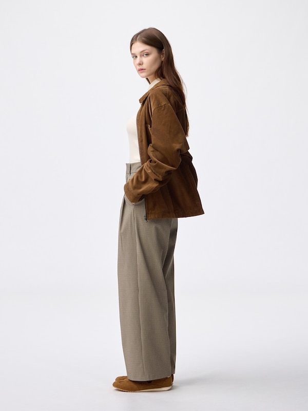 Pleated Wide Checked Pants