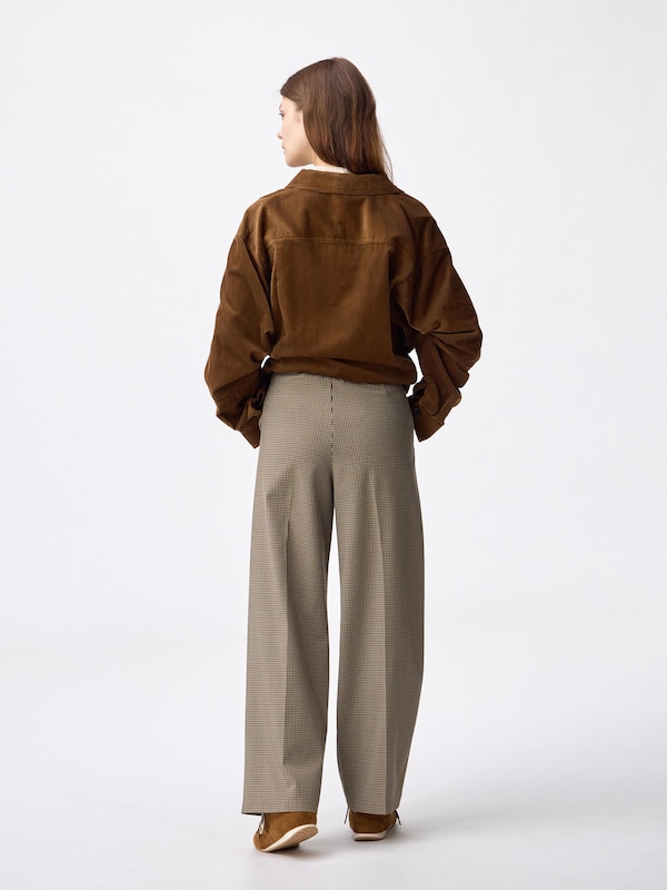 Pleated Wide Checked Pants