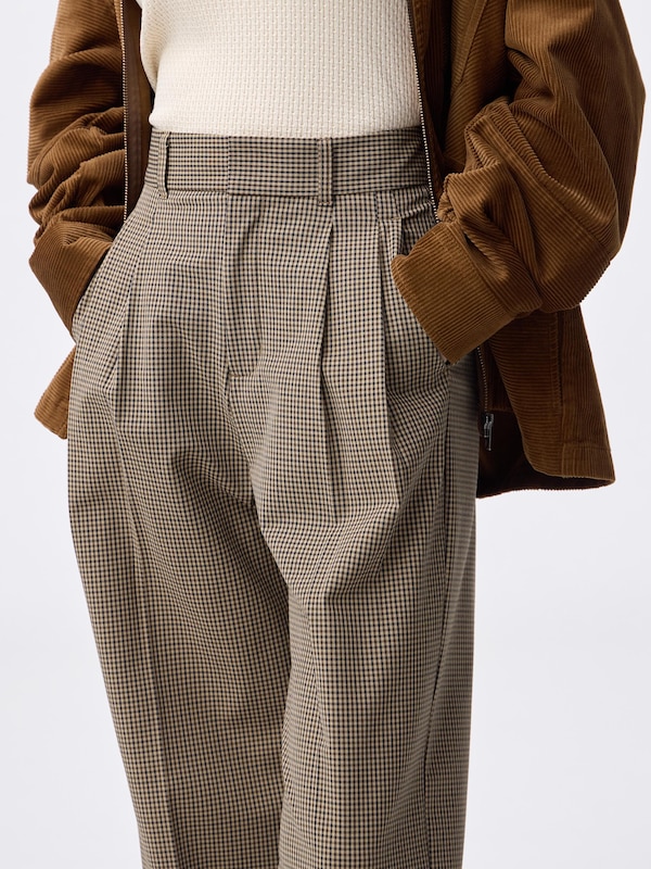Pleated Wide Checked Pants