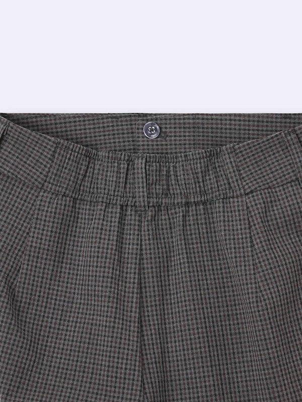 Pleated Wide Checked Pants