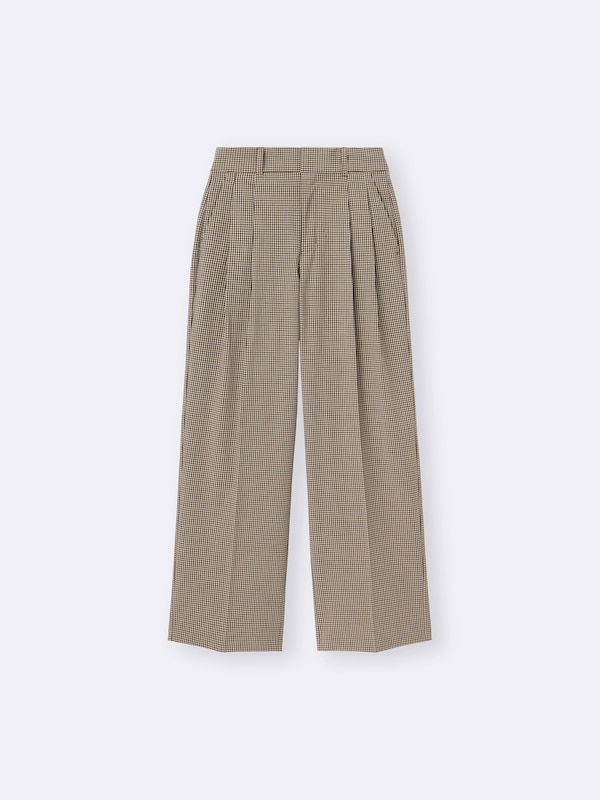 Pleated Wide Checked Pants