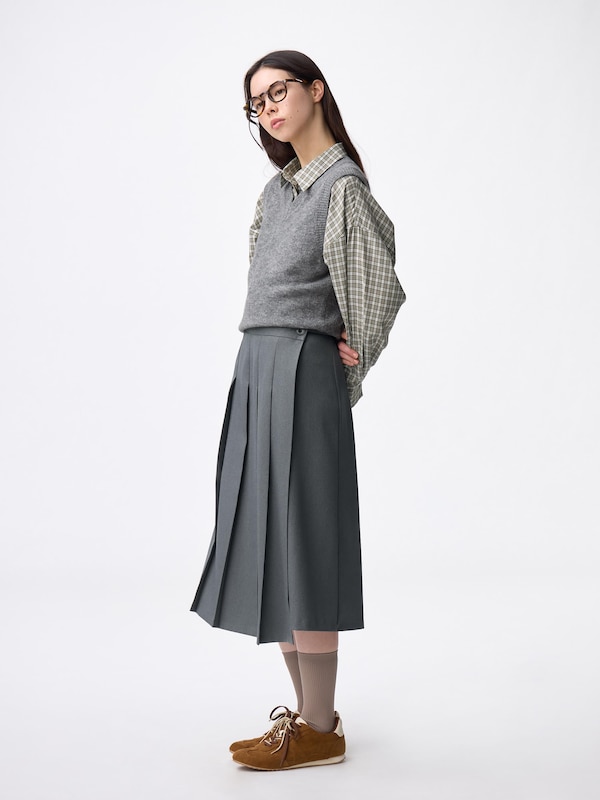 Wrap Pleated Midi Skirt