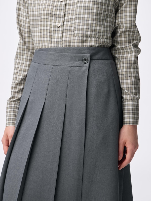 Wrap Pleated Midi Skirt