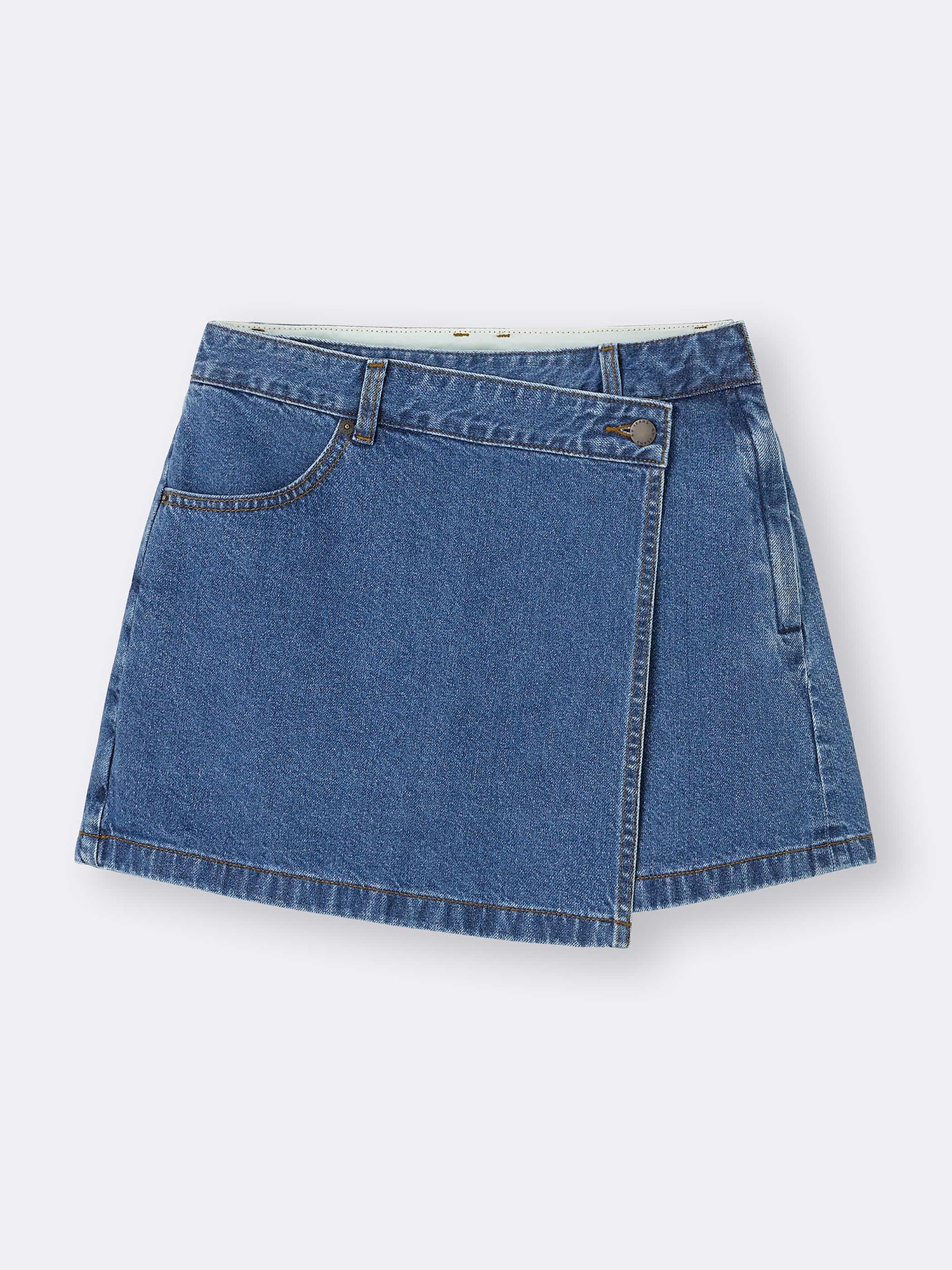 デニム・ジーパン DIAGONAL : 25SS / DENIM WRAP SKIRT SHORTS (2COLORS) Denim Skorts for Woman Cargo Wrap Jean Skort Skirts Stretchy