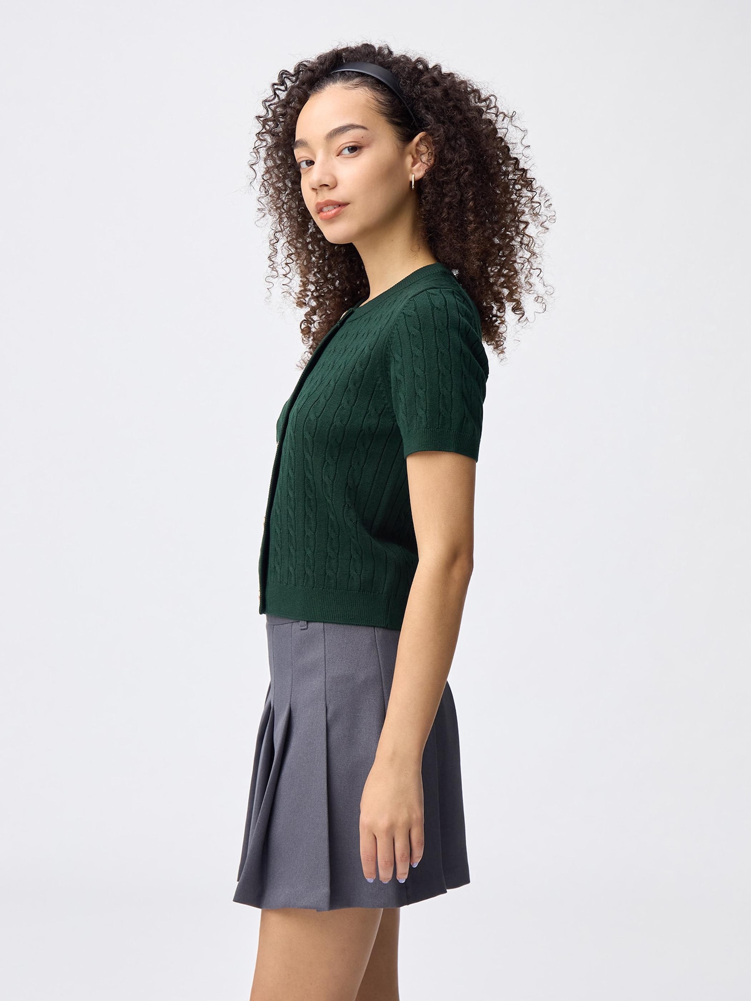 Cable Metal Button Cardigan | Short | GU US