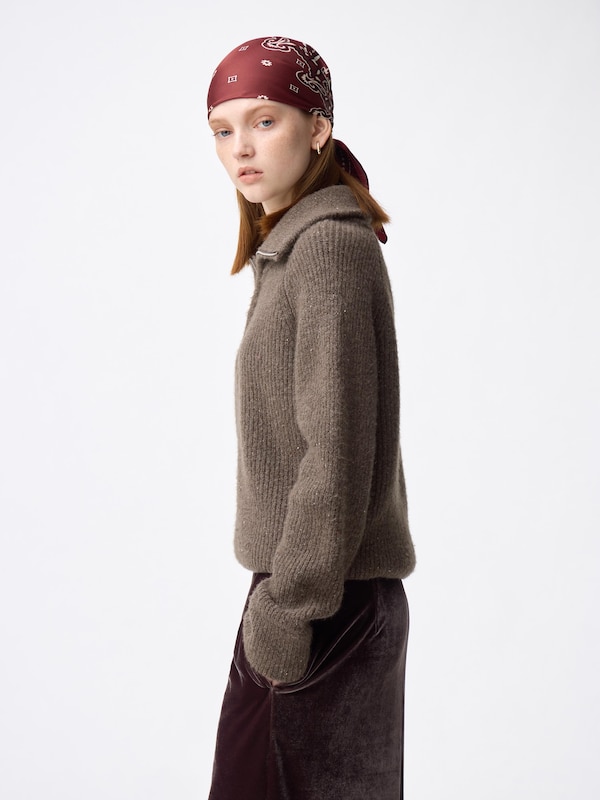 Flecked Half-Zip Knitted Pullover