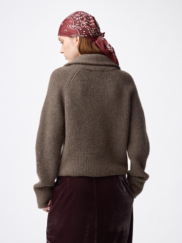 Flecked Half-Zip Knitted Pullover