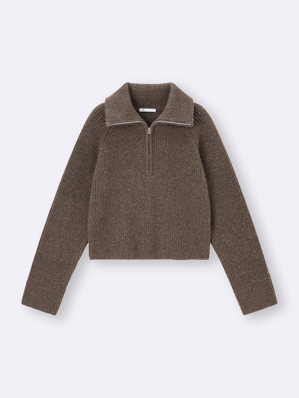Flecked Half-Zip Knitted Pullover