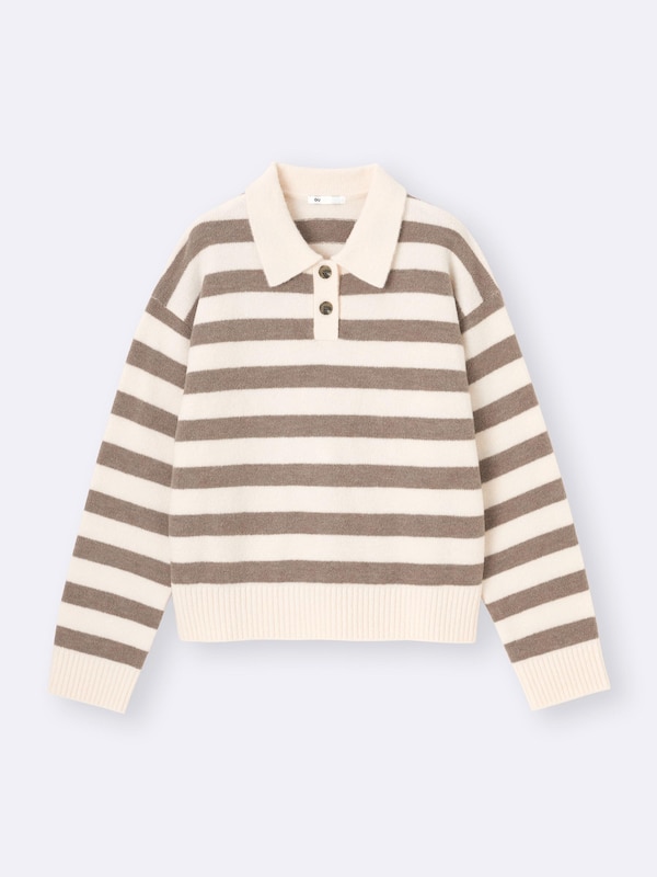 Puff Knit Striped Polo Shirt