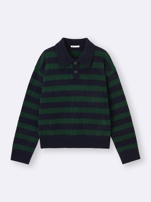 Puff Knit Striped Polo Shirt