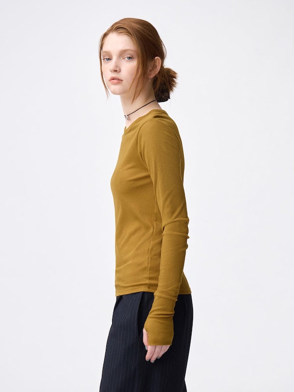Warm Ribbed Crew Neck T-Shirt | Long