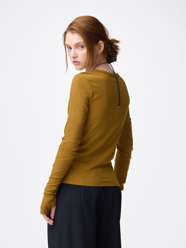 Warm Ribbed Crew Neck T-Shirt | Long