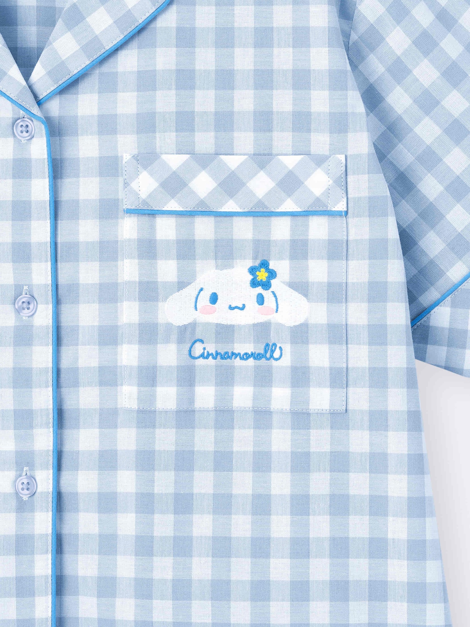 ★SPAO★ Sanrio Characters Short Sleeve Pajamas LIGHT BLUE Japan Sanrio Gingham Shirt Pajamas (L) - Cinnamoroll : Blue