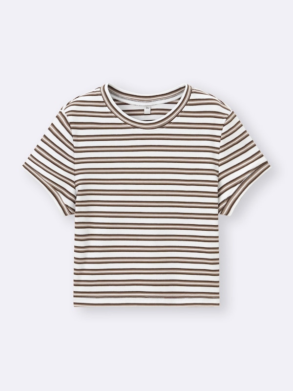 Ribbed Multi-Striped Cropped T-Shirt