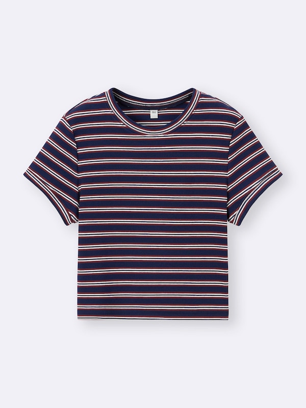 Ribbed Multi-Striped Cropped T-Shirt