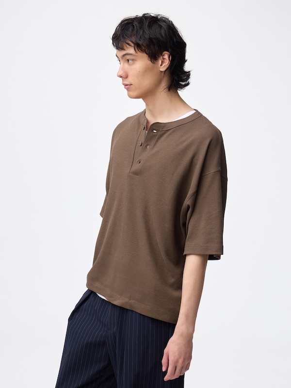 Boxy Henley Neck T-Shirt | HalfSlv
