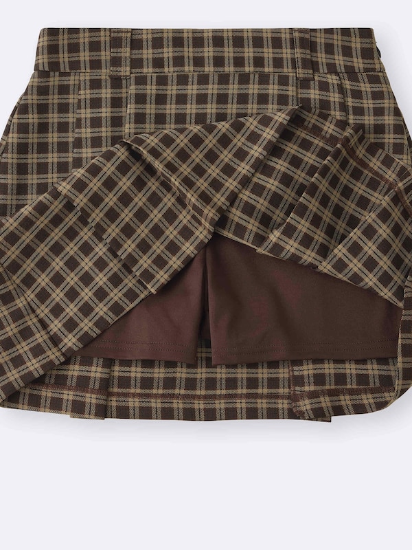 Side Pleated Checked Skort