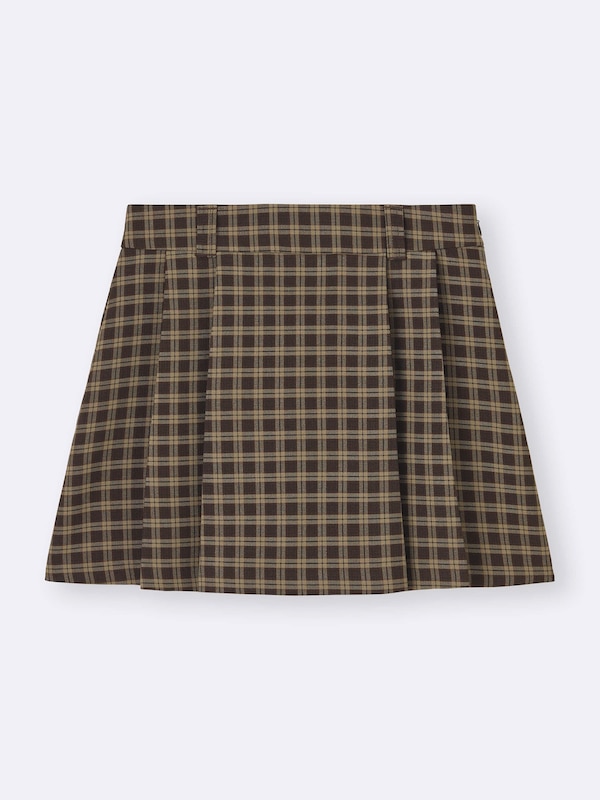 Side Pleated Checked Skort