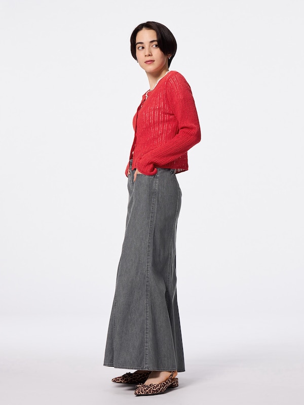 Light Denim Flared Maxi Skirt