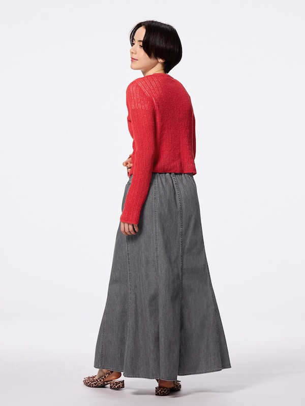 Light Denim Flared Maxi Skirt