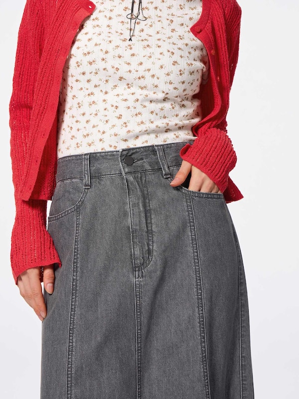 Light Denim Flared Maxi Skirt