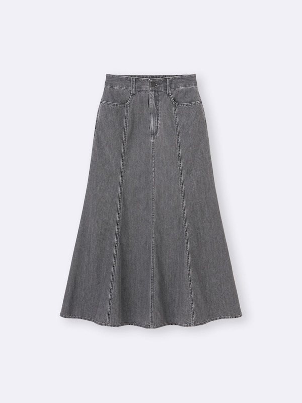 Light Denim Flared Maxi Skirt