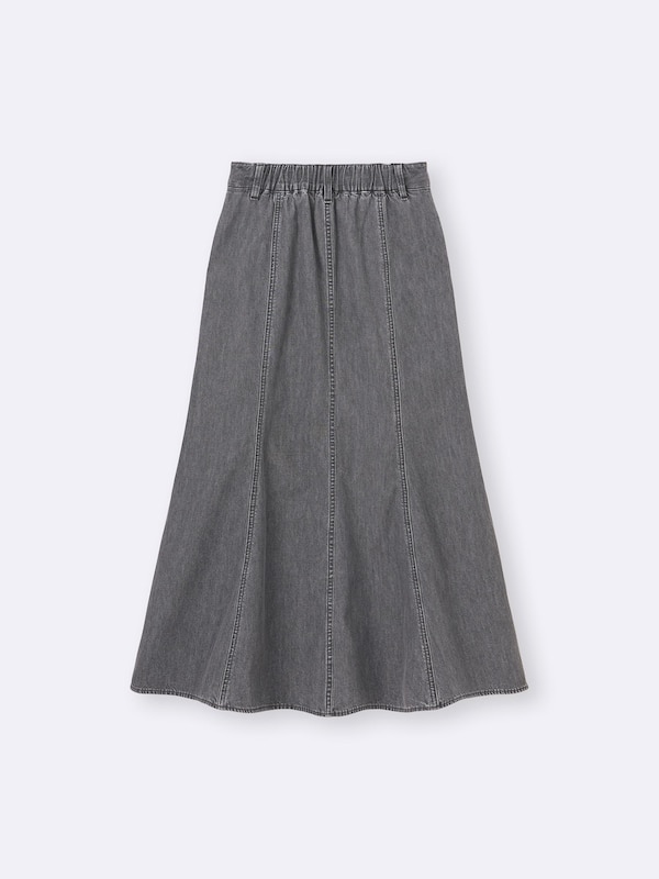 Light Denim Flared Maxi Skirt