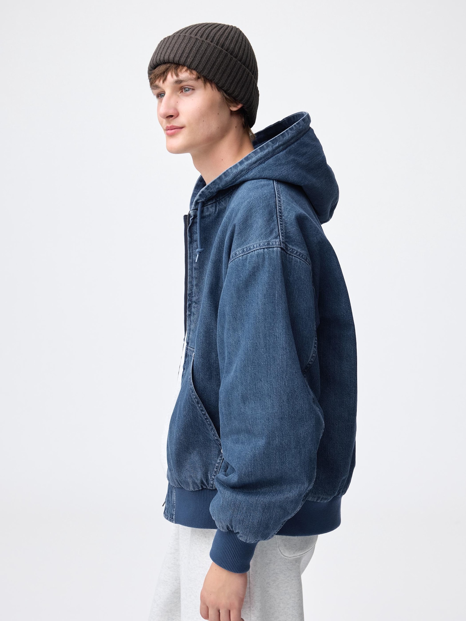 Denim Padded Zip Up Parka | GU US