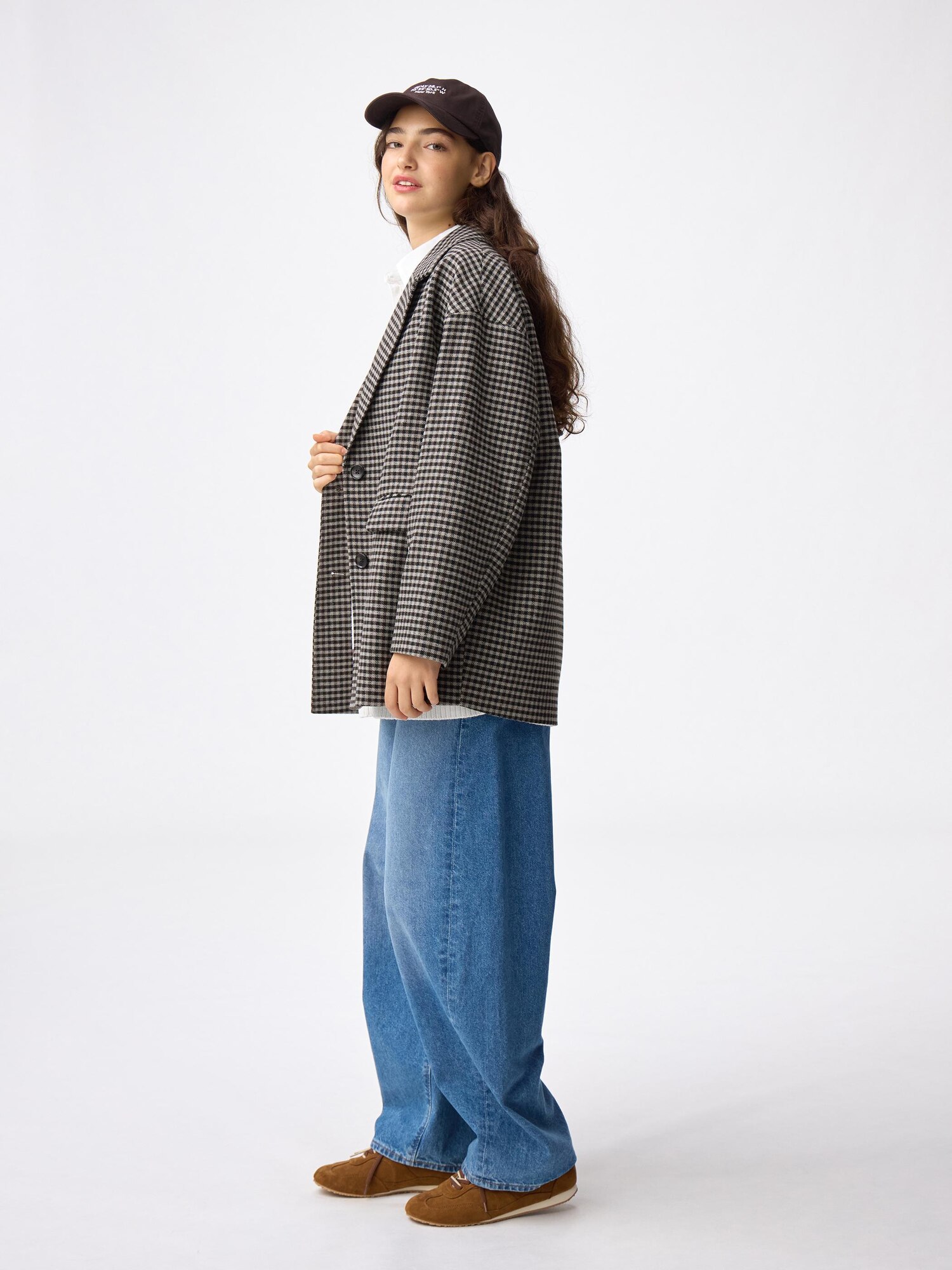 Women's COZY MELTON Checked Half Coat | GU US