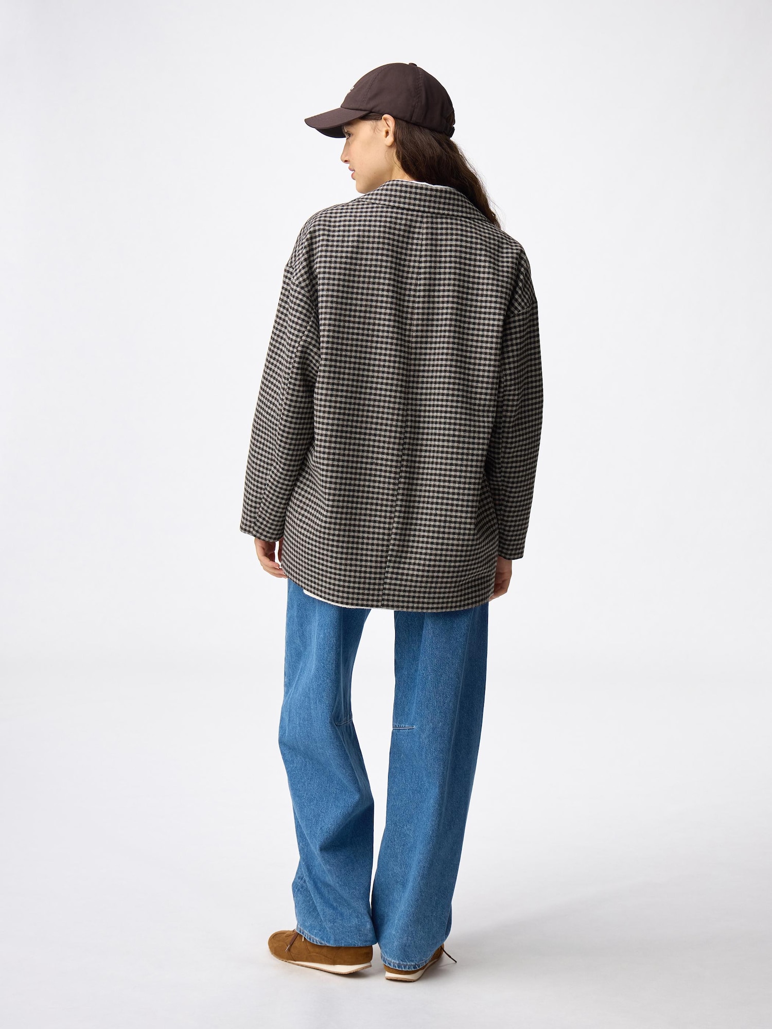 Women's COZY MELTON Checked Half Coat | GU US