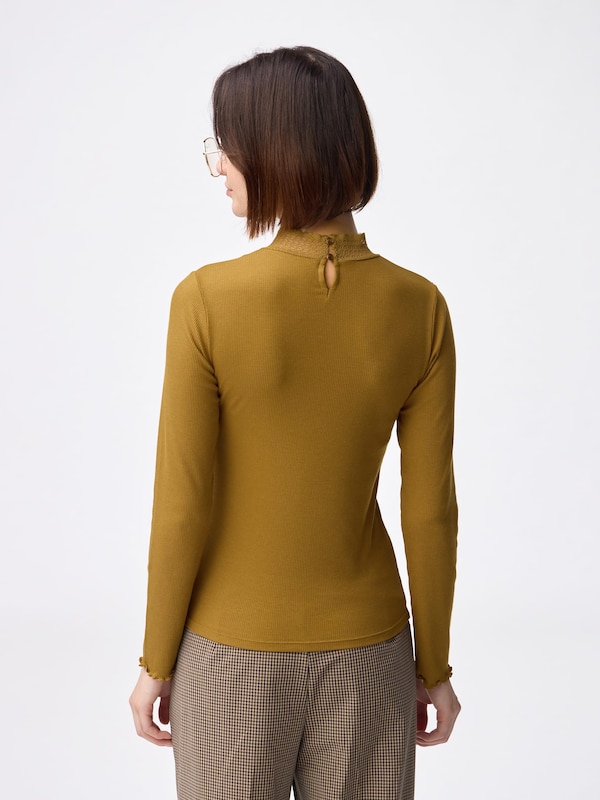 Warm Ribbed Lace High Neck T-Shirt | Long