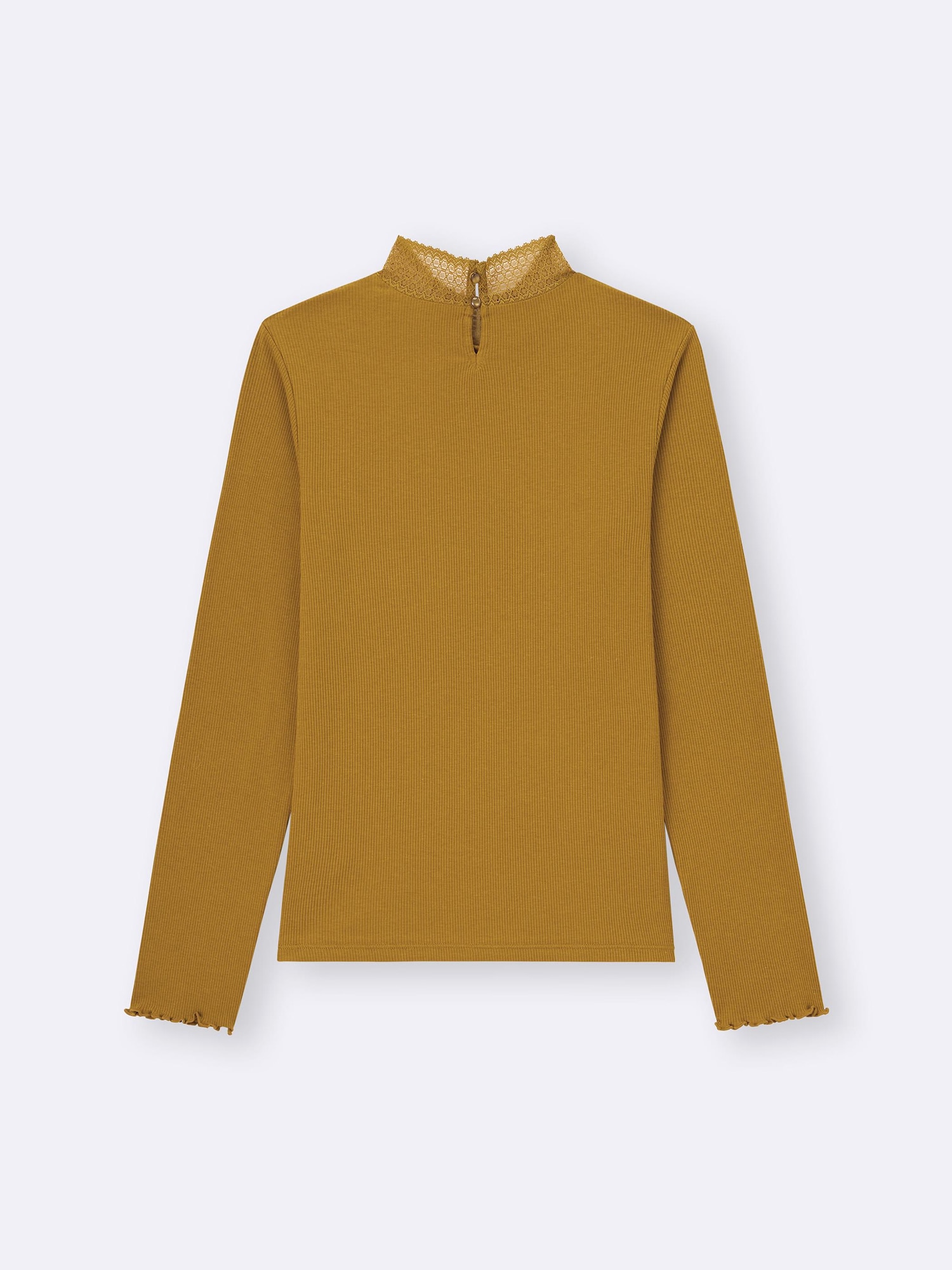 Warm Ribbed Lace High Neck T-Shirt | Long | GU US