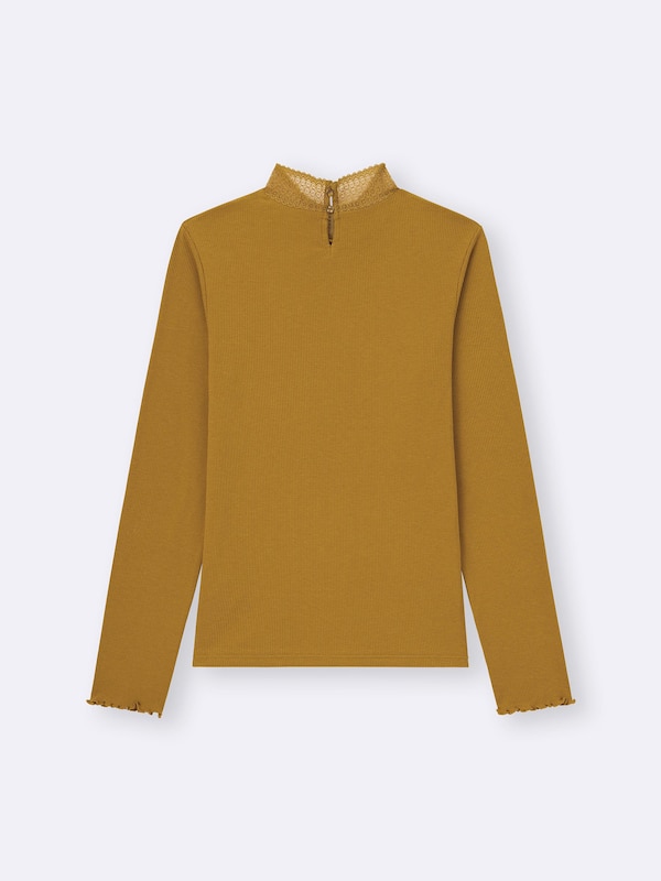 Warm Ribbed Lace High Neck T-Shirt | Long