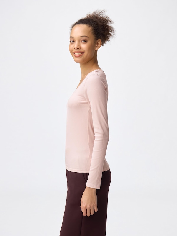 Warm Ribbed Lace U Neck T-Shirt | Long