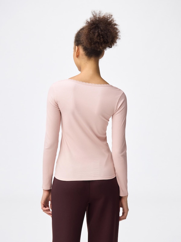 Warm Ribbed Lace U Neck T-Shirt | Long