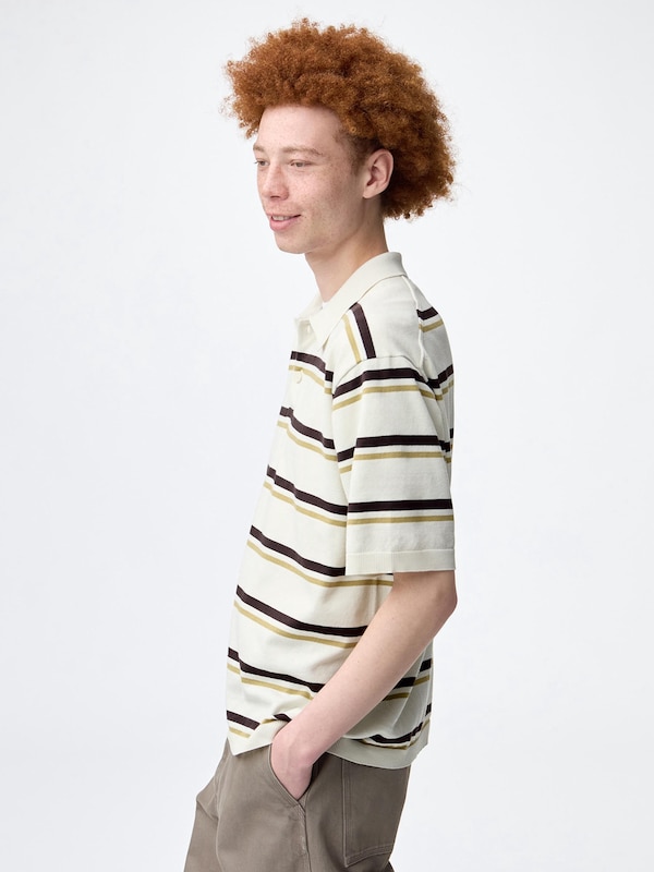 Washable Knitted Polo Shirt | HalfSlv | Stripe
